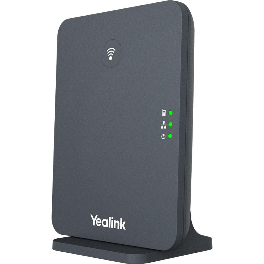 Yealink W70B is a DECT IP base station for small/medium businesses, pairing with up to 10 compatible Yealink DECT handsets (W56H, W59R, W73H, CP930W). Supports 10 SIP accounts, 20 simultaneous calls, PoE (802.3af), 10/100 Ethernet, Opus codec, and TLS/SRTP security.