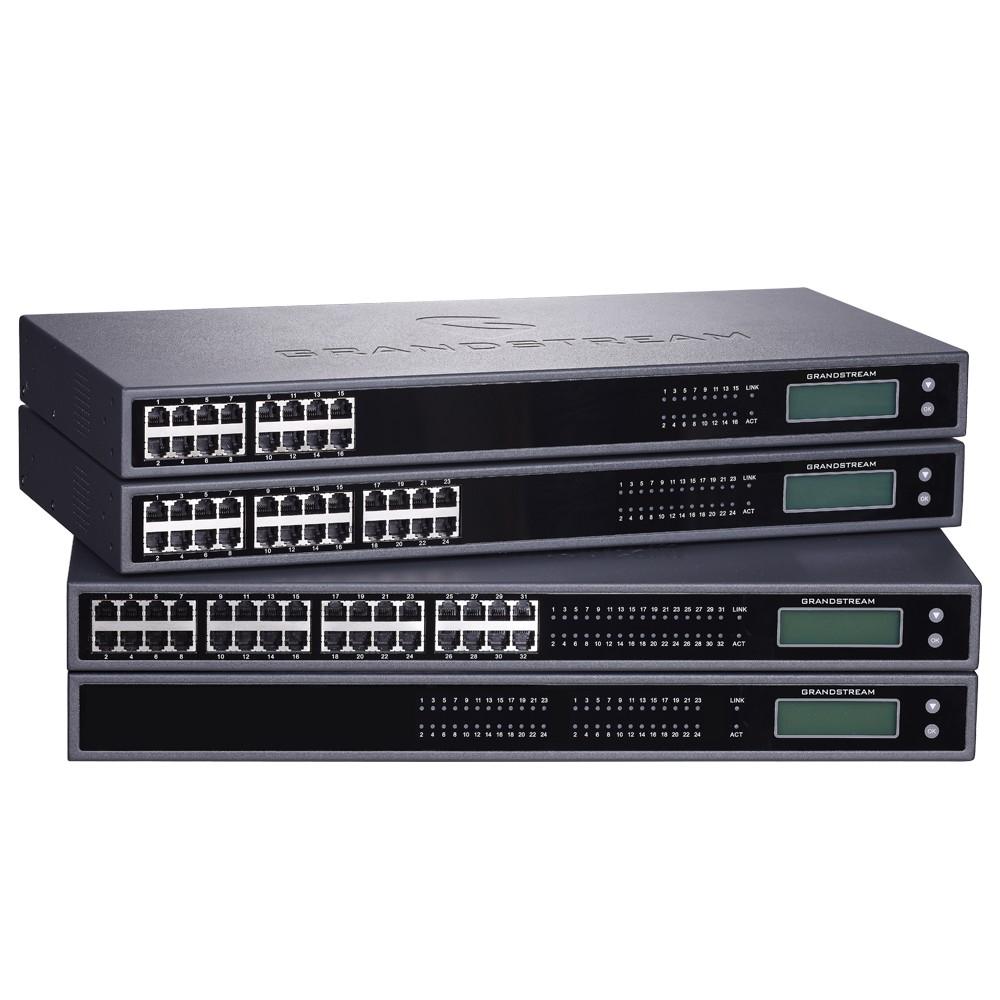 High-density analog VoIP gateway with 48 FXS ports and Gigabit Ethernet connectivity, bridging large volumes of traditional analog phone and fax lines onto a SIP-based IP telephony network.